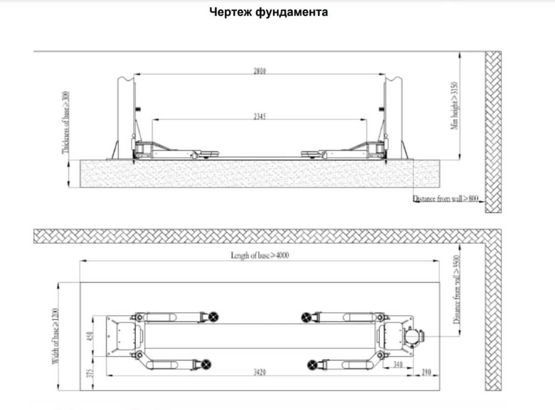 Чертеж фундамента для MONOLIT LIFT 4 TM Чертеж фундамента для MONOLIT LIFT 4 TM